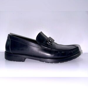 Salvatore Ferragamo black leather gancini slip on moccasins loafer logo shoes